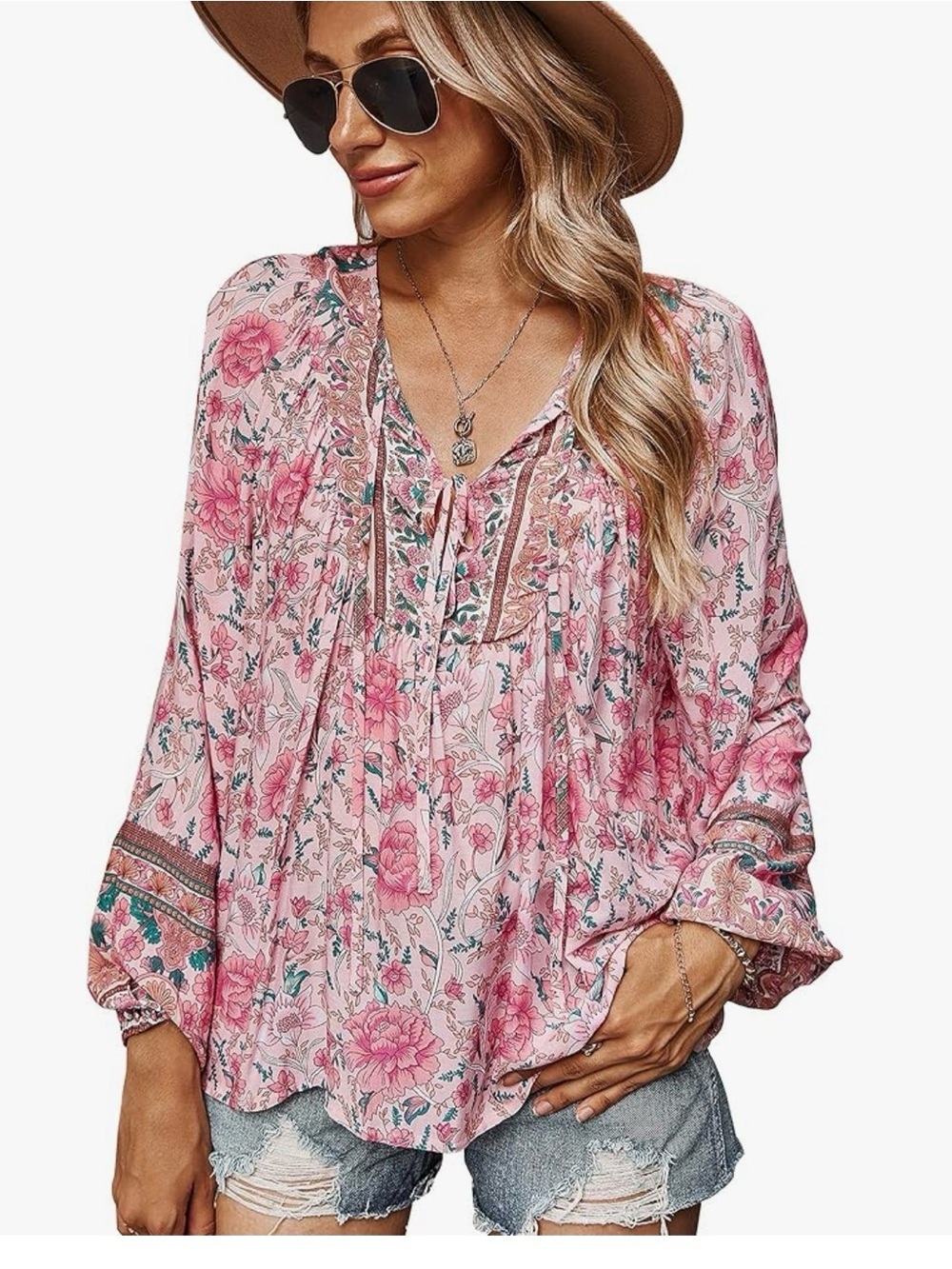 Kaywide Pink Floral Boho Top M